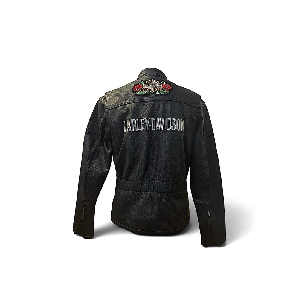 Harley-Davidson Women M Heavy Leather With Lining Motorcycle Riding Jacket Roses